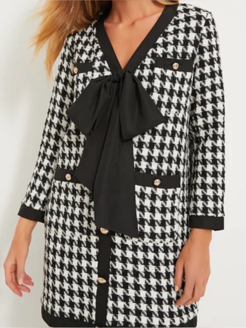 Pomander Place Black and White Houndstooth Dress